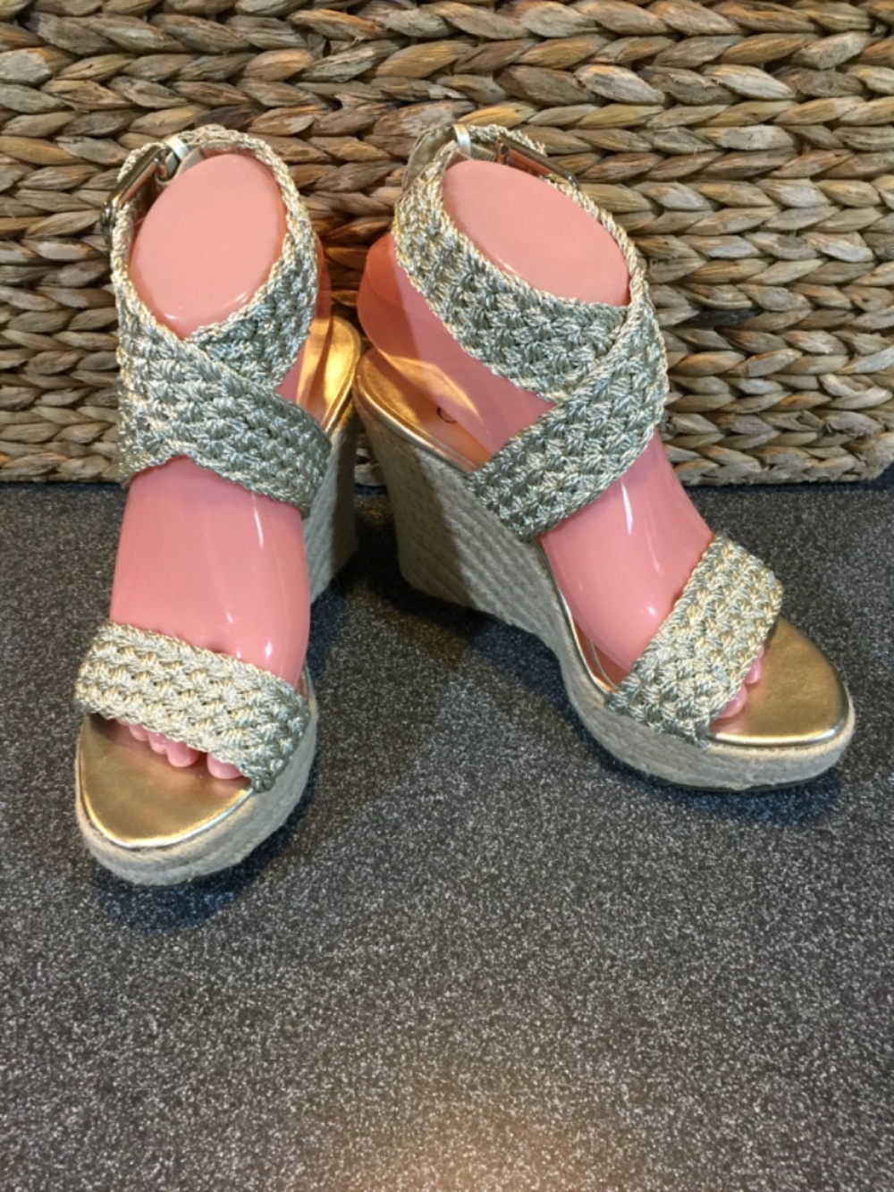 Jessica Simpson Gold Braided Espadrille Wedge Sandals - Picture 3 of 11